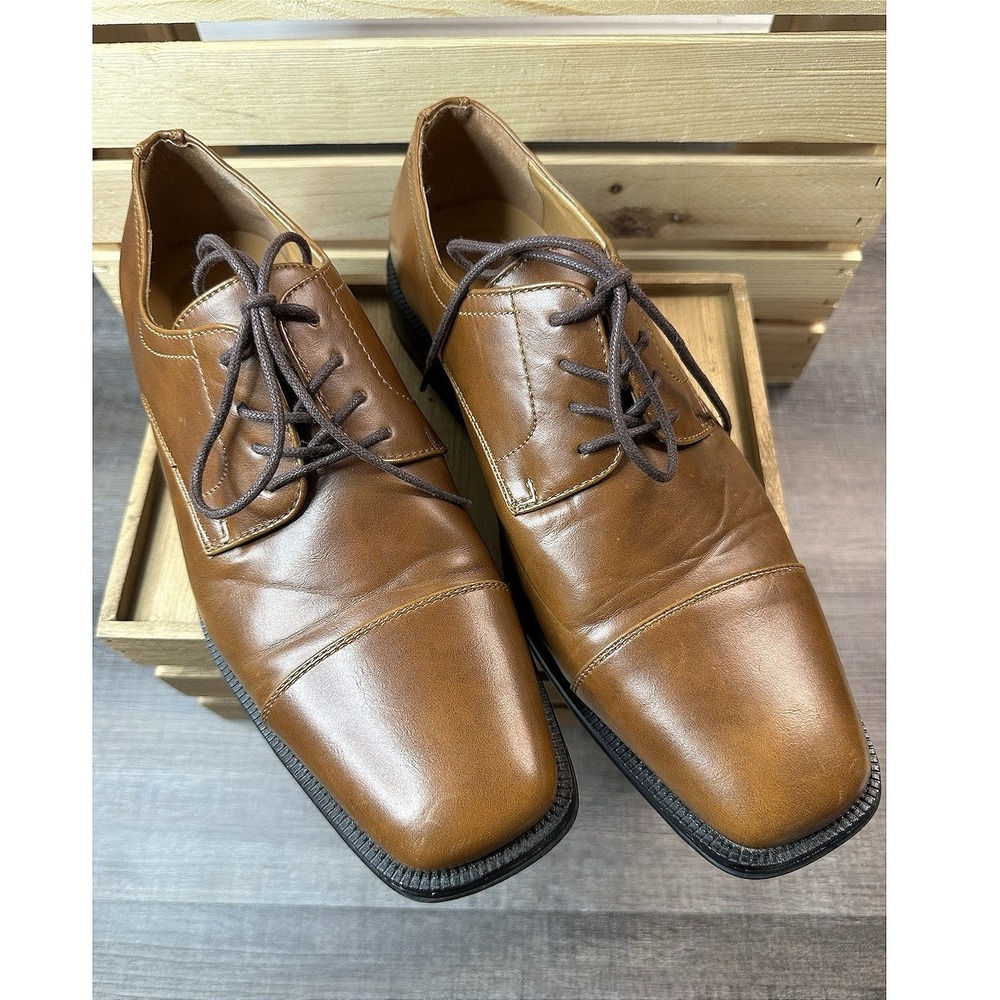 Alfani Adam Brown Cap Toe Oxford Dress Shoes 11.5M Lace Up, Square, Classic
